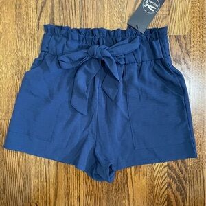 Iwollence Navy Dress Shorts Tie Front Size Small, NWT